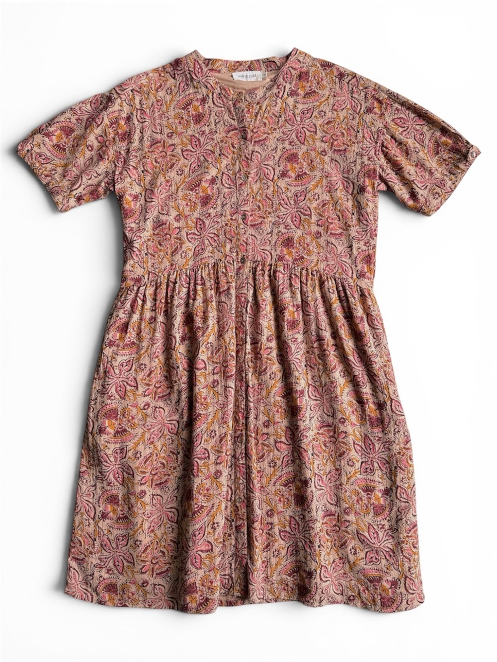indi & cold Floral Prairie Dress Short Sleeves with Pockets Cottagecore Size M
